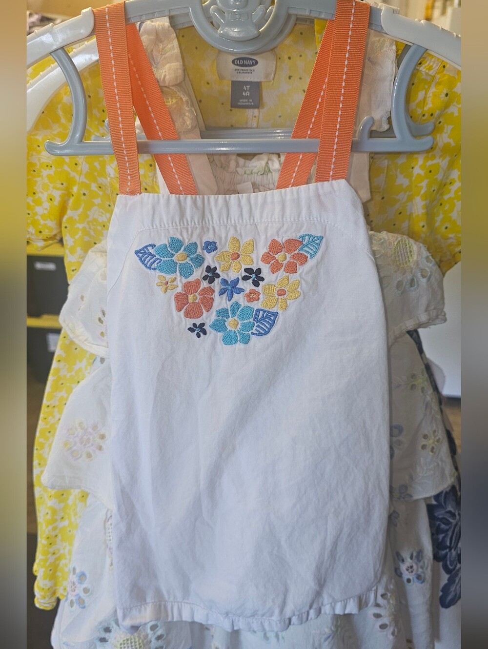 Gymboree White Tank Top with Orange Straps and Multicolor Floral Embroidery